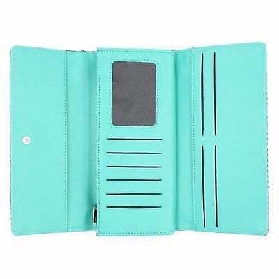 JDM WOMENS BRIDE RACING FABRIC TRIFOLD TEAL WALLET LEATHER GRADATION FEMALE+Key